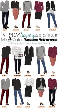 Here is a Fall Business Casual Capsule Wardrobe. These pieces mix and match for 15 business casual outfits for women that will have you looking great this fall. Business Casual Outfits on a Budget and Business Casual Outfits for Work via @everydaysavvy Business Casual Capsule Wardrobe, Business Casual Capsule, Fall Business Casual, Casual Capsule Wardrobe, Fall Business Casual Outfits, Fall Business, Business Casual Fall, Business Casual Outfits For Work