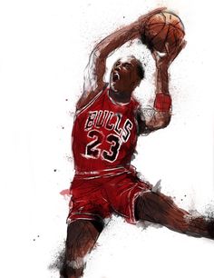 a drawing of a basketball player in the air