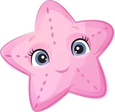 a pink starfish with big blue eyes