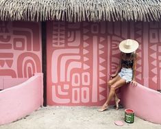 Pink geometric mural at the facade of an Air BnB in Puerto Viejo, Costa Rica. Pri… | geometric, painted, custom, hand painted, commercial, synthetic, multi color Tiki Mural, Backyard Mural, Plant Mural, Geometric Mural, Puerto Viejo Costa Rica, Painted Mural, Garden Mural, Paint Inspiration, Door Murals