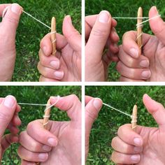 four pictures showing how to tie a string together