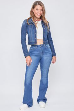 It’s giving 90’s baby! It’s no secret that the fitted look is back and our Women’s Midi Denim Jacket gives you just that! This jacket perfectly hugs your body and falls at/slightly above your belly button to give a cropped look. This jacket is sure to have you feeling cute and confident! Designed with a 6-button front closure. For a classic 90’s look, pair with denim jeans and a classic white tee! Product Details - 5-Button Closure - Button Cuff Sleeves - 2 Front Flap Pockets Measurement (Based on size M) - Sleeve Length (From shoulder seam): 25” - Length: 20” - Chest: 17.5” Machine wash cold. Tumble dry low. 66% Cotton/ 27% Polyester/ 6% Rayon/ 1% Spandex (Color: M04 Medium Blue) 90s Fitted Outerwear With Pockets, Fitted Medium Wash Denim Outerwear, 90s Fitted Denim Jacket For Fall, Fitted 90s Denim Jacket, 90s Fitted Denim Jacket, Midi Denim, Women Midi, White Tee, Cuff Sleeves