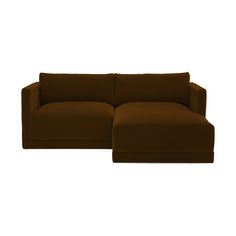 a brown couch sitting on top of a white floor