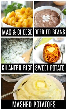 different types of macaroni and cheese are shown in this collage with text