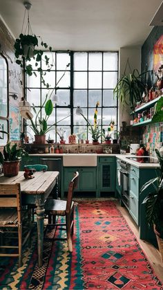 a kitchen filled with lots of potted plants