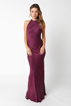 STYLED BY ALX COUTURE MIAMI BOUTIQUE Sangria Satin Maxi Dress Plum Satin Bridesmaid Dresses, Jewel Tones Bridesmaid Dresses, Jewel Tone Dresses, Plum Formal Dress, Satin Purple Dress, Purple Satin Dress, Sangria Dress, Berry Dress, Wedding Fall