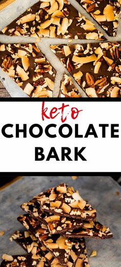 keto chocolate bark with nuts on top