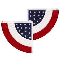 two red, white and blue american flag fan shaped kites with stars on them