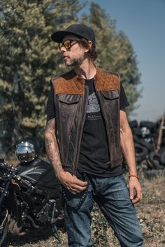 Designed by Fashion Racing Men's Dark brown Leather Vest ✂️ Want to see more leather vests and leather jackets ? Please click on https://www.etsy.com/shop/FashionRacing?section_id=21524124  * Premium grade genuine leather motorcycle vest * Two interior conceal & carry pockets with snap closure * Two waist pockets with zipper closure * Two breast pockets * Diamond stitch * Full interior leather facings around armhole and bottom opening * Collarless bound neck * Zipper  We will be able to make cus Moto Vest For Biker Events, Leather Vest For Motorcycling, Fall Season, Leather Vest For Motorcycling In Fall, Biker Style Vest For Biker Events, Brown Biker Jacket For Outdoor, Biker Style Vest Outerwear For Biker Events, Moto Style Vest For Biker Events In Fall, Moto Vest For Biker Events In Fall, Rugged Leather Vest Outerwear