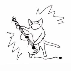 a black and white drawing of a cat playing the guitar