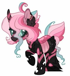 a pink pony with black and white hair