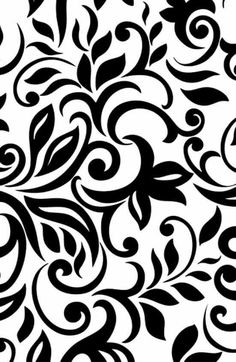 an abstract black and white background with swirly leaves on the left side, in different sizes