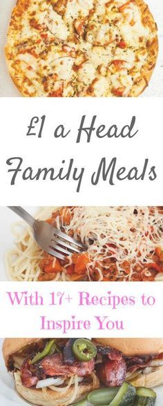 two pictures with the words ela head family meals and an image of a pizza