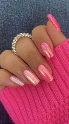 Pink Chrome Nails, Chrome Nails Designs, Hot Pink Nails, Easy Nails, Summery Nails, Makijaż Smokey Eye, Nailed It