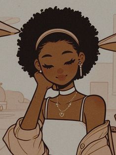 Digital Art Black Woman, Poc Wlw Art, Black Girls Cartoon, Cute Art Pfp, Cartoons Icon, Anime Black People, Black Cartoon Profile Pics, Anime Afro, Chibi Pfp