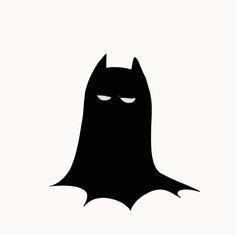 a black and white silhouette of a batman with eyes wide open in the shape of a bat