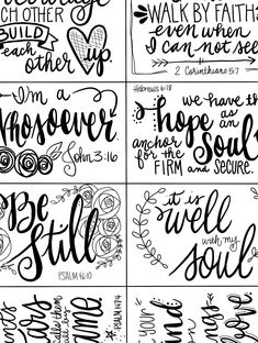 four different hand lettering styles with the words i love you and other things in them