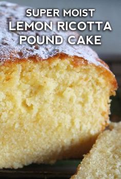 a loaf of lemon ricotta pound cake on a cooling rack