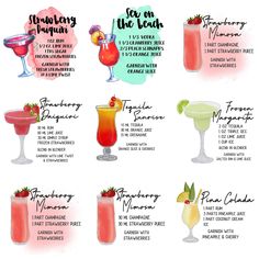 the different types of cocktails that are available for each type of drink in this image