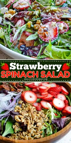 You're just 20 minutes away from this easy strawberry spinach salad! It will become one of your go-to spring salad ideas. Tossed in a homemade poppy seed dressing, this spinach strawberry salad recipe is a delicious side for Easter dinner! Spinach Salad With Bacon, Strawberry Spinach Salad, Spring Recipes Dinner, Easter Side Dishes, Spinach Salad Recipes, Poppy Seed Dressing, Strawberry Spinach, Spinach Strawberry Salad, Spring Dinner