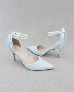 in light blue satin Light Blue Heels, Blue Wedding Shoes, Wedding Pumps, Holiday Shoes, Pointy Toe Heels, Bridal Wrap, Bridesmaid Shoes, Blue Heels, Wedding Heels