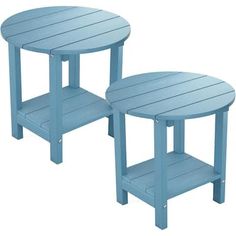 two blue tables sitting next to each other