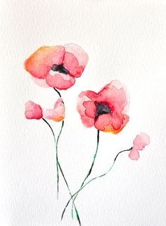 watercolor painting of pink flowers on white paper