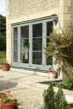 French doors with sidelights in Tent Grey with Pewter ironmongery French Doors With Sidelights, Kitchen Patio Doors, Doors With Sidelights, Garden Room Extensions, Cottage Door, Open Plan Kitchen Dining, Living Room Door