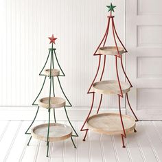 Three-Tier Rustic Christmas Tree Display Stands (Set of 2)-Home Decor-Vintage Shopper Fall Christmas Tree Stand, Ornament Tree Display Walmart, Xmas Indoor Maket Display Table, Christmas Table Ware Retail Displays, Mall Display Christmas Silhouette Trees White, Table Top Ornament Display, Large Advent Wreath Stand, Christmas Village Tree Tiered Shelf Plans, Large Punched Metal Christmas Star And Christmas Tree Display