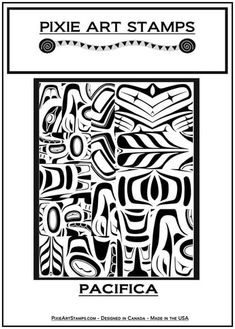 the cover for pixie art stamps pacifica, featuring black and white designs on paper