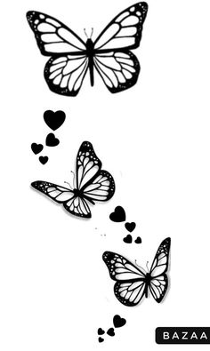 two butterflies flying in the air with hearts