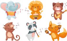 cartoon animals are playing musical instruments and singing