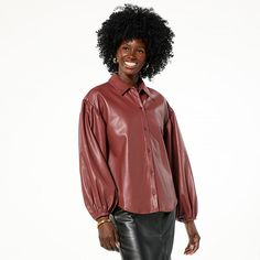 GREY by Jhoan Sebastian Grey Faux Leather Shirt Edge out your style in an instant with this trendy faux leather balloon-sleeve shirt from Jhoan Sebastian's GREY collection. Faux Leather Shirt, Balloon Sleeve Shirt, Leather Shirt, Deep Teal, Warm Grey, Draped Fabric, Your Style, Hot Chocolate, Fashion Clothes Women