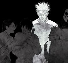 an image of some anime characters in black and white