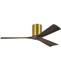 a gold ceiling fan with two blades on it