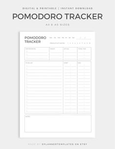 the printable pomodoro trackerr is shown in black and white, with text