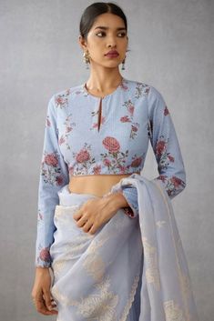 Full Sleeve Blouse Design, Long Sleeve Blouse Designs, Print Blouse Design, Chintz Print, Modern Blouse, Fashionable Saree, Long Blouse Designs, Cotton Saree Blouse Designs