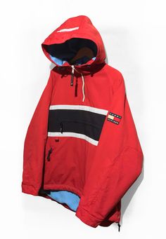 Vintage 90s TOMMY HILFIGER Pullover Jacket Fleece Lined Flag  Logo Spell Out  Multicolor Red/White/Blue  Size L 2000 Clothes, Men's Coats & Jackets