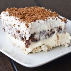 a piece of ice cream cake on a white plate