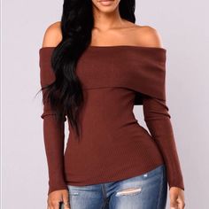 Brand New Never Opened Sealed Red Off-shoulder Tops For Fall, Fall Season Red Off-shoulder Tops, Fall Off-shoulder Red Tops, Winter Party Brown Tops, Brown Winter Party Tops, Burgundy Top For Fall Party, Burgundy Tops For Fall Party, Fall Party Burgundy Top, Trendy Burgundy Tops For Fall