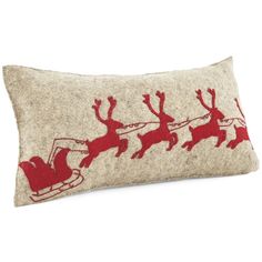 Handmade Christmas Cushion Cover in Hand Felted Wool - Red Reindeer on Gray - 12x24 - Arcadia Home Xmas Pillows, Rustic Blankets, Reindeer Pillow, Grey Pillow Covers, Christmas Cushion Covers, Santa's Sleigh, Wool Textures, Grey Pillows, Red Embroidery