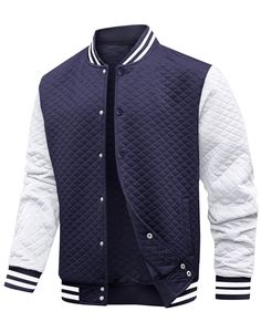 PRICES MAY VARY. HIGH QUALITY: Made of soft, lightweight and high-quality fabric, Wizoat mens varsity jacket, delivering extraordinary comfort and warmth. STYLISH DESIGN: Men's varsity jackets designed with button closure, contrast long sleeves, ribbed hem and cuffs and 2 side pockets on the front. Mens lightweight jackets featured with 3D waffle pattern quilted design, more stylish and stereoscopic. LOOSE FIT: Loose fit provides ample space around the body, and the dropped shoulder design accentuates the shoulder and back contours. For a Regular Fit, please order ONE SIZE DOWN. OCCASION: Causal letterman jacket will never go out of style. Perfect for daily wear, walking, fitness, traveling, suitable for spring, fall and winter. A good choice to wear for Sunday lunch, dating, winter holida Mens Varsity Jacket, Walking Fitness, Varsity Style, Sunday Lunch, Letterman Jacket, Bomber Jackets