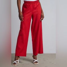 Ny & Co. Xl Tall Wide Leg Pants Color: Red Fabric: 55% Linen 45% Rayon Smocked Waist, With Pockets Measurements: Waist 18” Flat, 26” Stretched Flat Inseam 34” Rise 14” Red Non-stretch Summer Pants, Red Relaxed Fit Wide Leg Pants For Spring, Red Wide Leg Pants Relaxed Fit For Spring, Red Wide Leg Pants With Elastic Waistband, Red Wide Leg Pants For Spring, Relaxed Fit Red Wide Leg Pants With Elastic Waistband, Red Wide-leg Relaxed Fit Pants, Red Wide Leg Pants For Summer, Casual Red Bottoms For Daywear