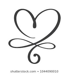 the letter s is inscribed in a heart shape with swirls and curls on white background