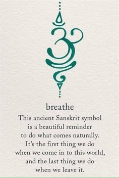 a poem written in green ink on white paper with an image of a tree and the words breathe, this ancient sank symbol is a beautiful reminder to do what comes naturally