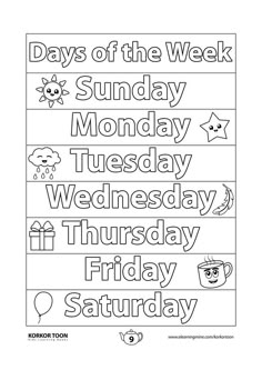 the days of the week coloring page for kids to color and practice their writing skills