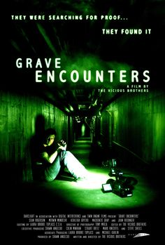 a movie poster for grave encounters with a person sitting on the floor in a dark hallway