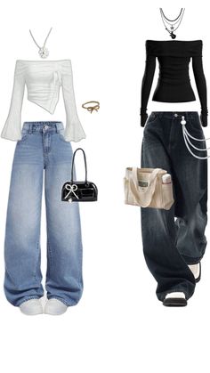 Outfits ideas tops and jeans aesthetic Baggy Style Woman, Jeans And Tops, Matching Outfits Best Friend, Casual Preppy Outfits, Trendy Outfits For Teens