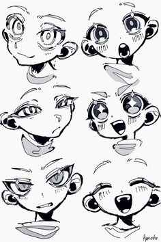 some cartoon faces with different expressions and facial expressions, including the eyes and mouth shapes