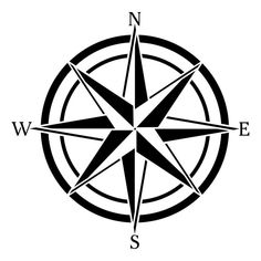 a black and white compass with the letter w in it's center, on a white background